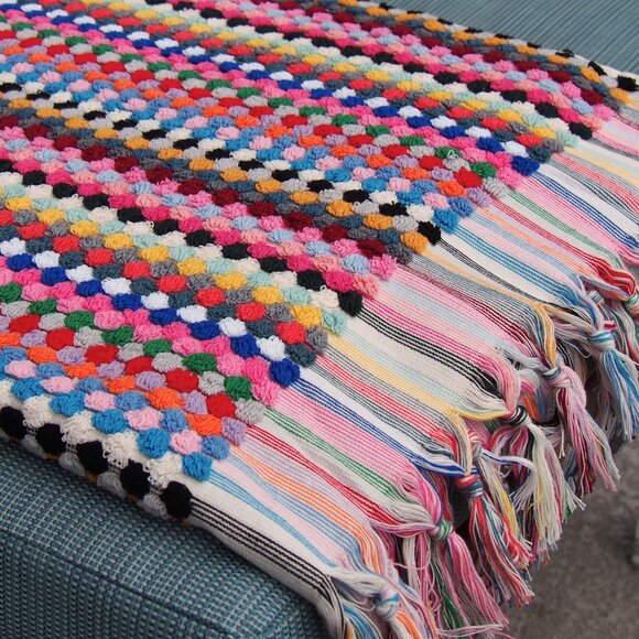 Large Rainbow Double Sided Multi Color Pom Pom Colorful Turkish Beach Bath Towel - Picture 9 of 9